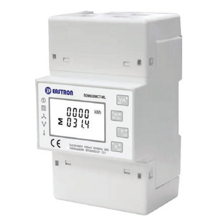 SDM630MCT-4L-TCP, Quad 3 Phase DIN Rail Mount kWh Meter with Easyclick, 4 x 3 Phase or 12 x Single Phase, 240VAC aux, Class 1, 100mA RJ12 CT Connect, w/RS485 Modbus RTU Comms
