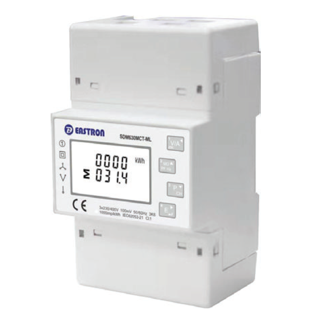 SDM630MCT-3L-TCP, Tri 3 Phase DIN Rail Mount kWh Meter with Easyclick, 3 x 3 Phase or 9 x Single Phase, 240VAC aux, Class 1, 100mA RJ12 CT Connect, w/RS485 Modbus RTU Comms