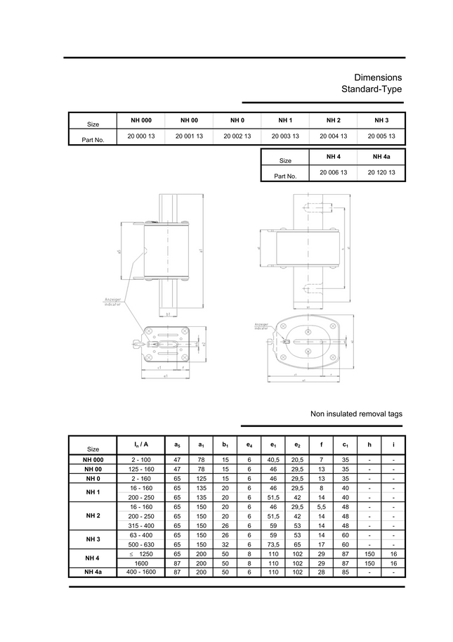 NBR-20 002 13-16A-500V-120kA-NH0, Semiconductor Type gG/gL Fuse, 16 Amp, 120kA, 500VAC, NH0, 125 x 46 x 29.5mm