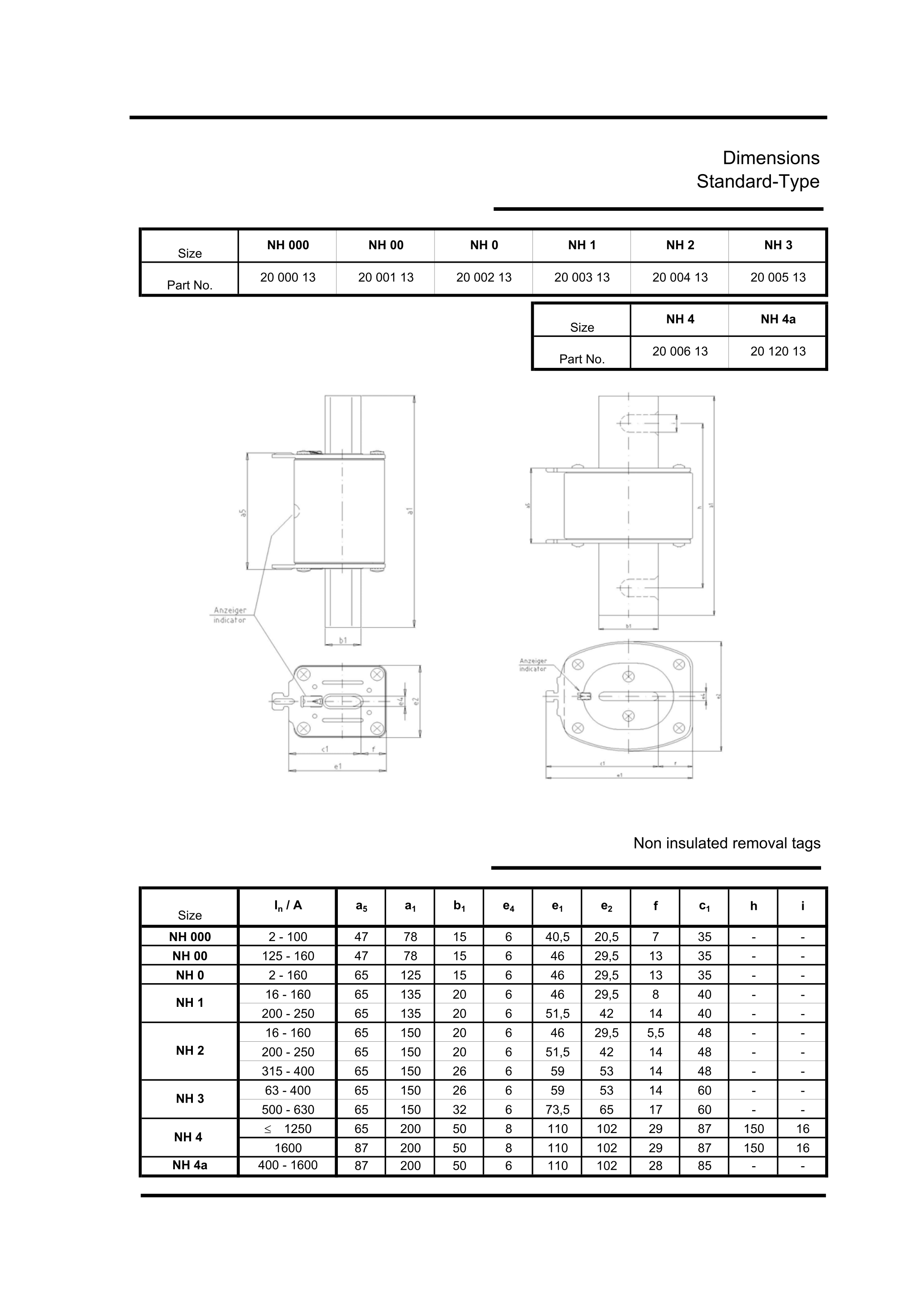 NBR-20 000 13-50A-500V-120kA-NH000, Semiconductor Type gG/gL Fuse, 50 Amp, 120kA, 500VAC, NH000, 78 x 46 x 20.5mm