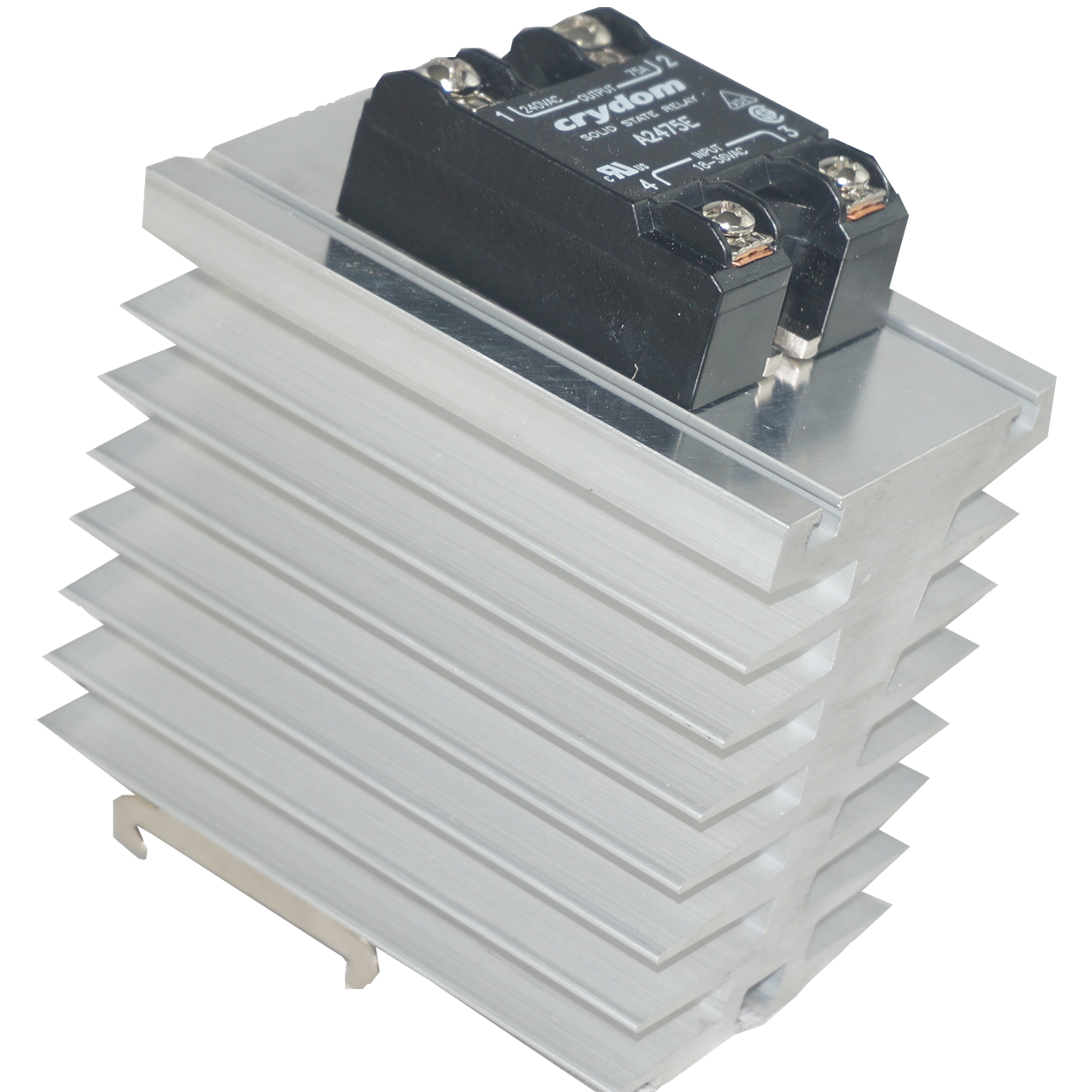 GFIN/70M-DR + D1D40, Din Rail Mount DC Solid State Relay with Heatsink 4-32VDC control, 32A @ 40 Deg C, 100VDC Load