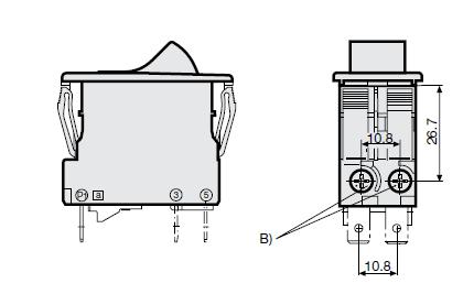 4430.2051 TA45-A624F200C0, 2 Pole Rocker Switch, Non Latched, 20 AMP, 240VAC, 1 Pole Thermal Overload Protection, Screw Connection, Embossed Green Transparent Illumination