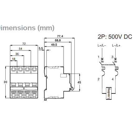 TGD-4PL C 10-10kA, 4 Pole Miniature Bidirectional DC Circuit Breaker C Curve 10 Amp, 10kA, 1000VDC