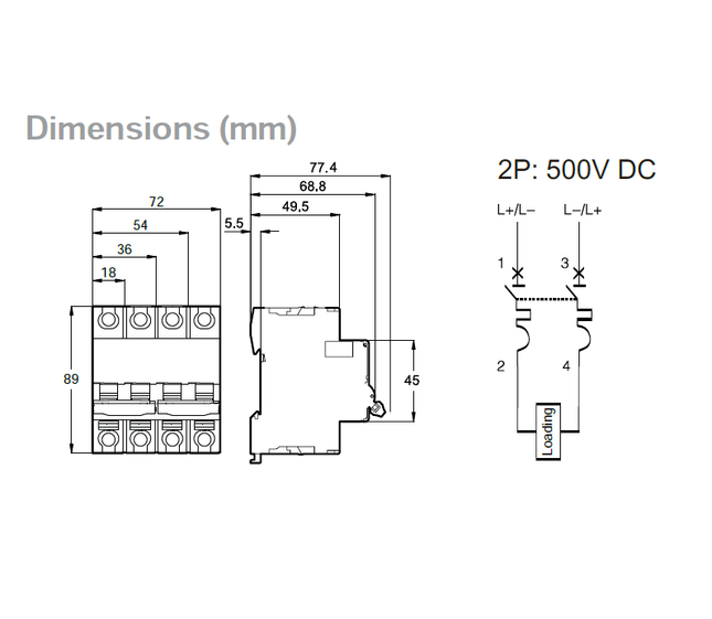 TGD-2PL C 10-10kA, 2 Pole Miniature Bidirectional DC Circuit Breaker C Curve 10 Amp, 10kA, 500VDC