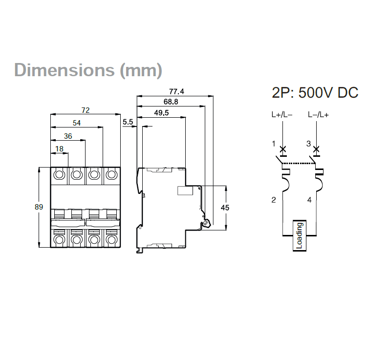 TGD-2PL C 10-10kA, 2 Pole Miniature DC Circuit Breaker C Curve 10 Amp, 10kA, 500VDC