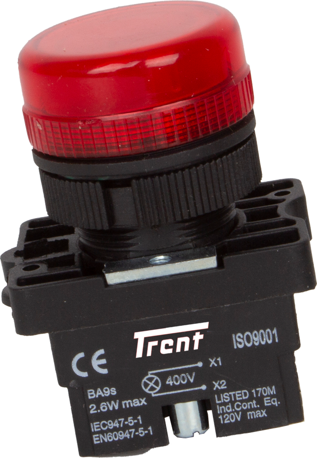 TRI-22-R240, 22mm LED Indicator RED 240VAC, Plastic, IP65 IEC60947-5-1