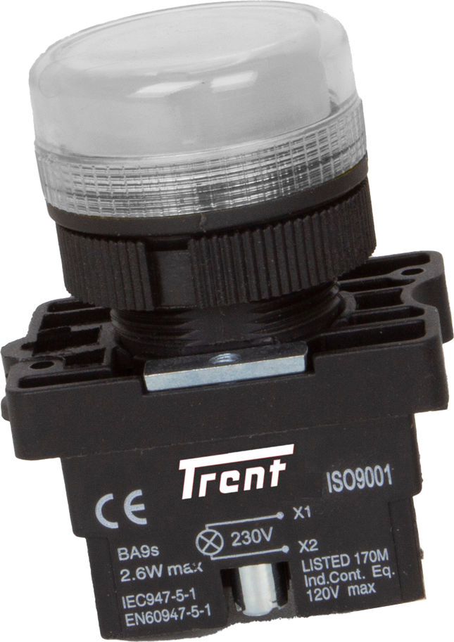 TRI-22-W400, 22mm LED Indicator WHITE 400VAC, Plastic, IP65, IEC60947-5-1