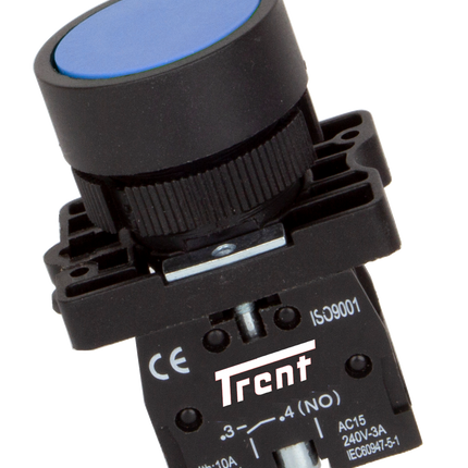 TRB-22D-B-240, 22mm Pushbutton Momentary BLUE 240VAC, Plastic, IEC60947-5-1