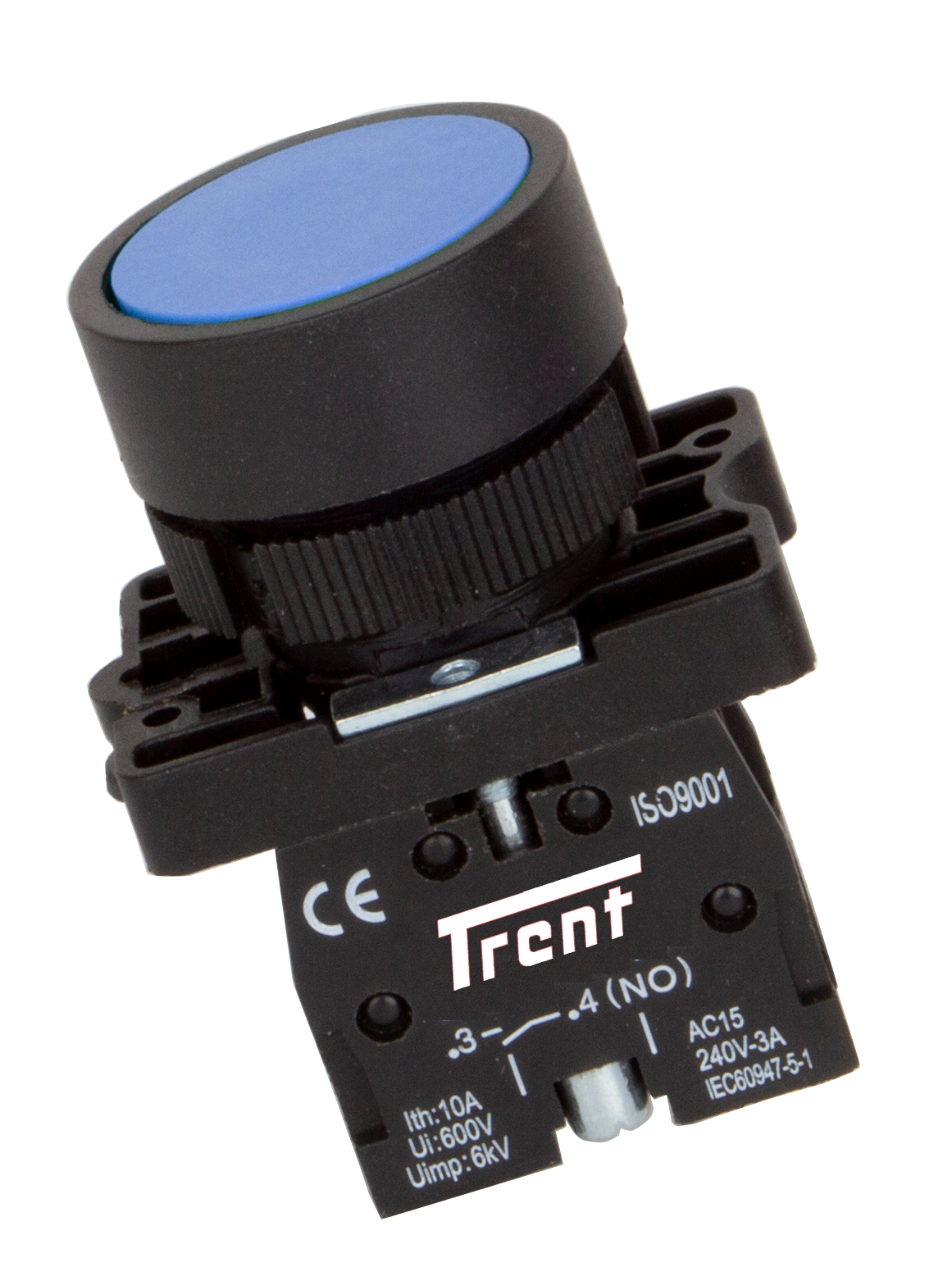 TRB-22D-B-240, 22mm Pushbutton Momentary BLUE 240VAC, Plastic, IEC60947-5-1