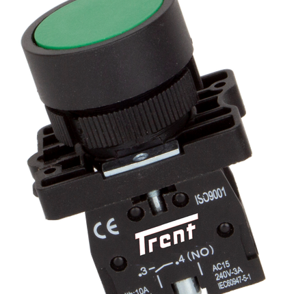 TRB-22D-G-240, 22mm Pushbutton Momentary GREEN 240VAC, Plastic, IEC60947-5-1