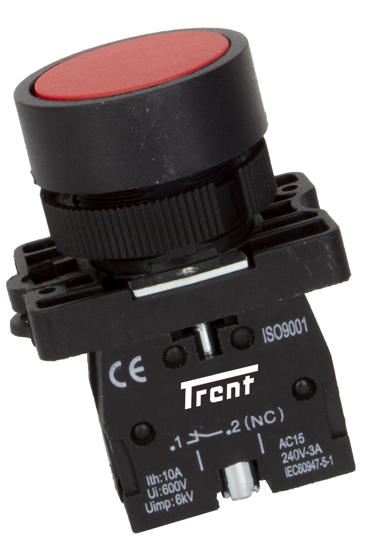 TRB-22D-R-240, 22mm Pushbutton Momentary RED 240VAC, Plastic, IEC60947-5-1