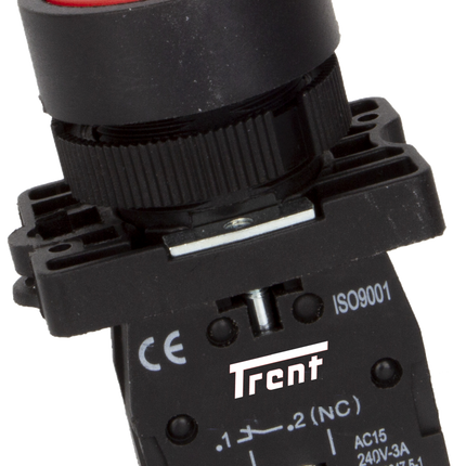 TRB-22D-R-240, 22mm Pushbutton Momentary RED 240VAC, Plastic, IEC60947-5-1