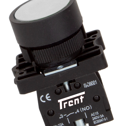 TRB-22D-W-240, 22mm Pushbutton Momentary WHITE 240VAC, Plastic, IEC60947-5-1