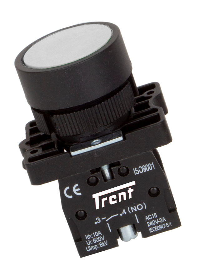 TRB-22D-W-240, 22mm Pushbutton Momentary WHITE 240VAC, Plastic, IEC60947-5-1