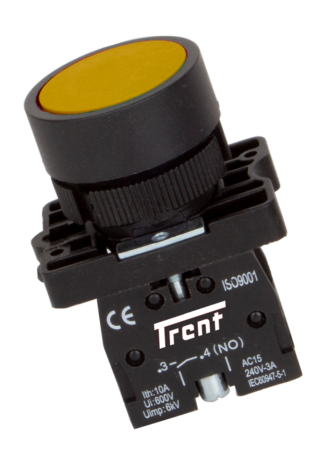 TRB-22D-Y-240, 22mm Pushbutton Momentary AMBER 240VAC, Plastic, IEC60947-5-1