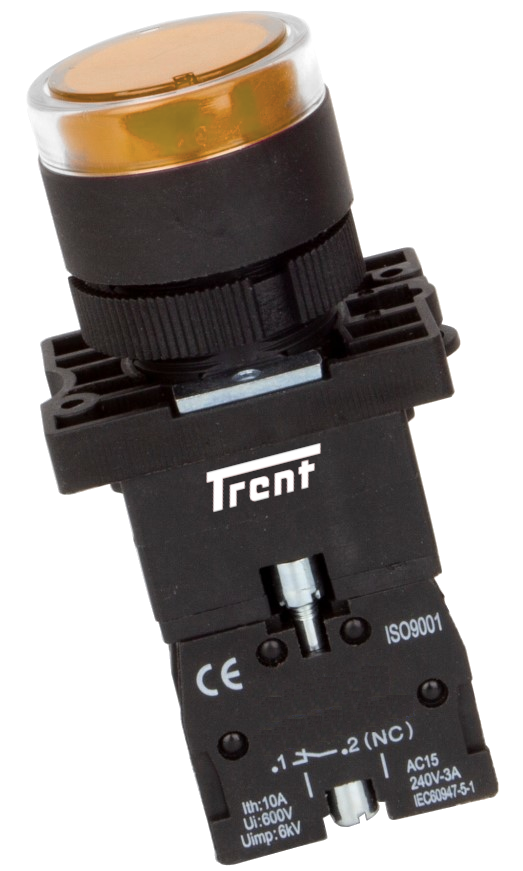 TRIB-22D-Y-240, 22mm LED Pushbutton & Indicator Amber 240VAC, Plastic, IEC60947-5-1