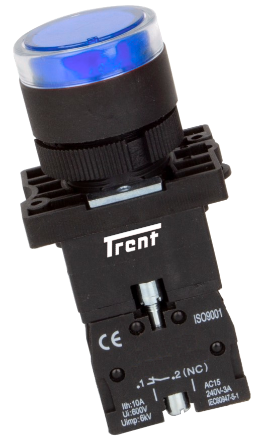 TRIB-22D-B-24, 22mm LED Pushbutton & Indicator BLUE 24AC/DC, Plastic, IEC60947-5-1