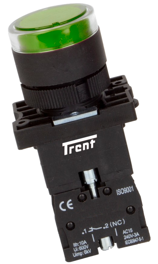 TRIB-22D-G-240, 22mm LED Pushbutton & Indicator GREEN 240VAC, Plastic, IEC60947-5-1