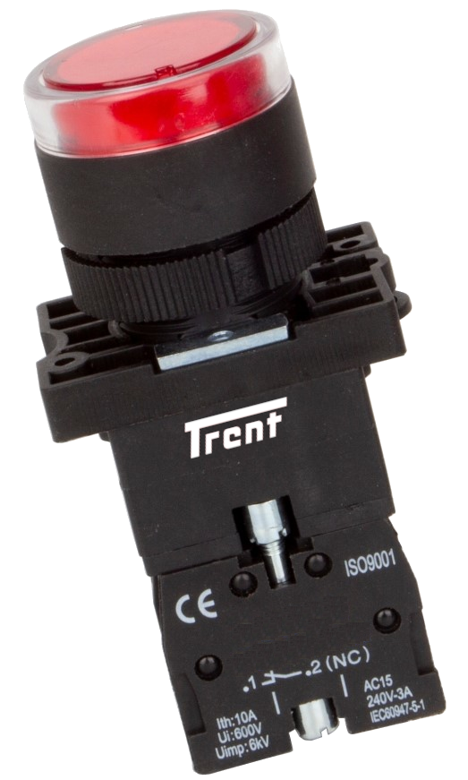 TRIB-22D-R-24-NC, 22mm LED Pushbutton & Indicator RED 24AC/DC, NORMALLY CLOSED, Plastic, IEC60947-5-1