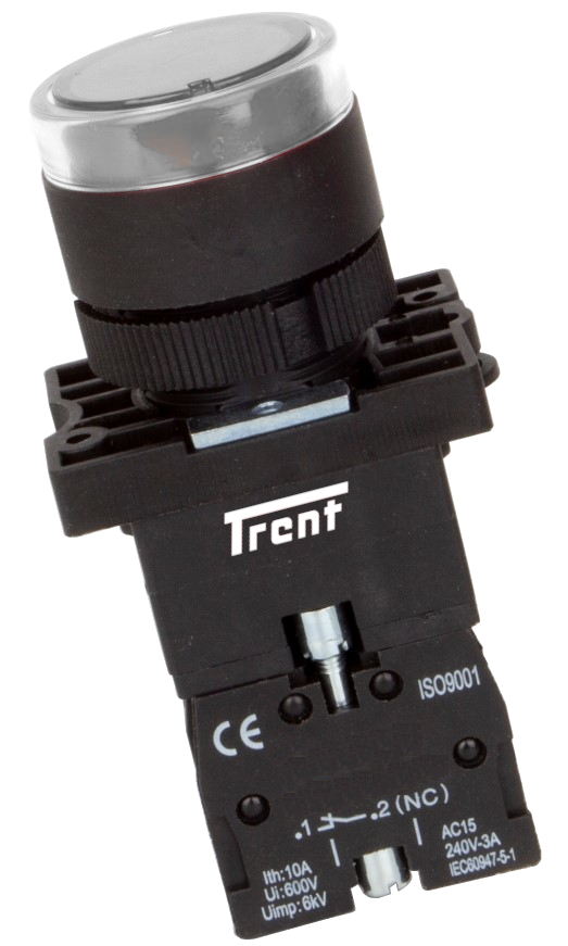 TRIB-22D-W-240, 22mm LED Pushbutton & Indicator White 240VAC, Plastic, IEC60947-5-1