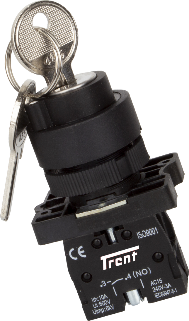TRB-BG33, 2 x NO, 3 Position Key Switch BLACK Latched, 3 Amp @ 240VACVAC, Plastic/Metal, IEC60947-5-1