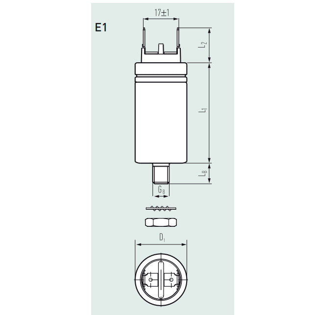 E62.C58-471E10, 0.47uF, 30x58mm Heavy Duty AC Film Power Capacitor w/Stud -40 to 85 °C 200,000 hrs, 2000VDC/1200VAC