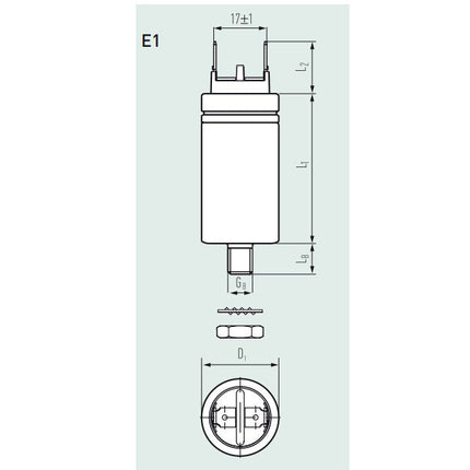 E62.C58-221E10, 0.22uF, 30x58mm Heavy Duty AC Film Power Capacitor w/Stud -40 to 85 °C 200,000 hrs, 1200VDC/850VAC, Possible Replacement for LeClanche PAM 85-022 cv2