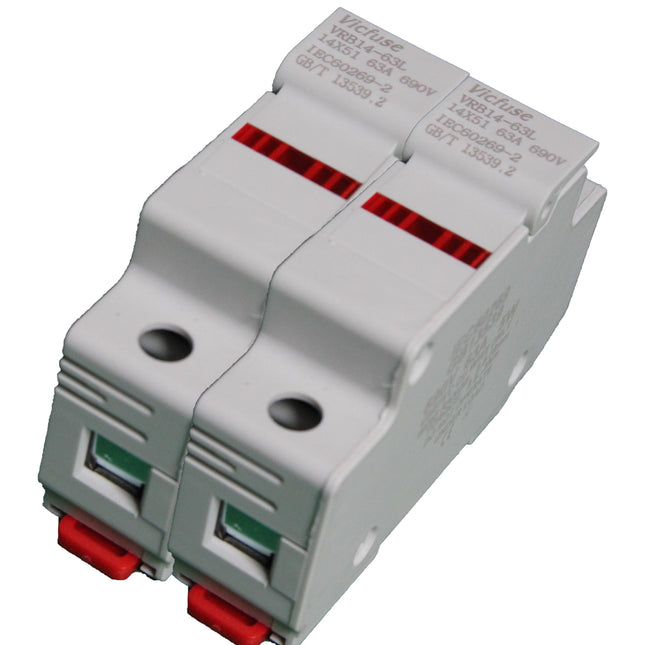 VCB10-30 2P 1000V, DIN Rail Mount Fuse Holder Two Pole for 10.3x38mm, 1000VAC/DC Fuses up to 32 Amp Rating