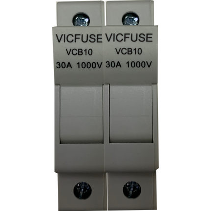 VCB10-30 2P 1000V, DIN Rail Mount Fuse Holder Two Pole for 10.3x38mm, 1000VAC/DC Fuses up to 32 Amp Rating