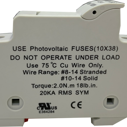 VCB10-30 2P 1000V, DIN Rail Mount Fuse Holder Two Pole for 10.3x38mm, 1000VAC/DC Fuses up to 32 Amp Rating