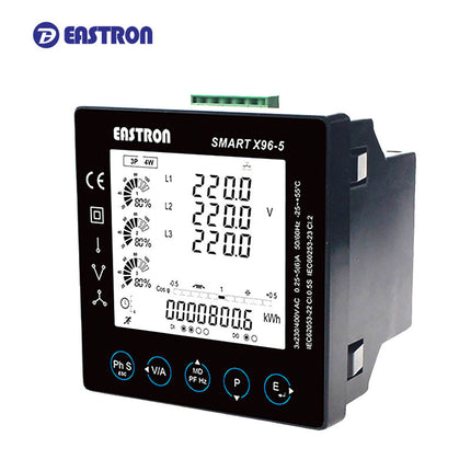 Smart X96-5I-2-1-C, Panel Mount Multifuction Meter, Class 0.5s, 65-480VAC, 1A/5A CT input, 30 Parameter, 2 x Digital Pulse/Alarm Outputs, Ethernet Comms, 65-480VAC Aux