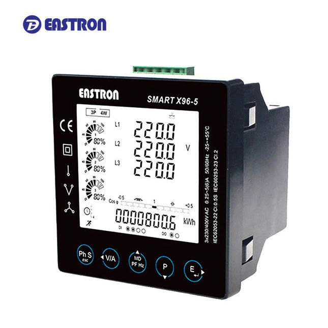 Smart X96-5I-2-1-C, Panel Mount Multifuction Meter, Class 0.5s, 65-480VAC, 1A/5A CT input, 30 Parameter, 2 x Digital Pulse/Alarm Outputs, Ethernet Comms, 65-480VAC Aux