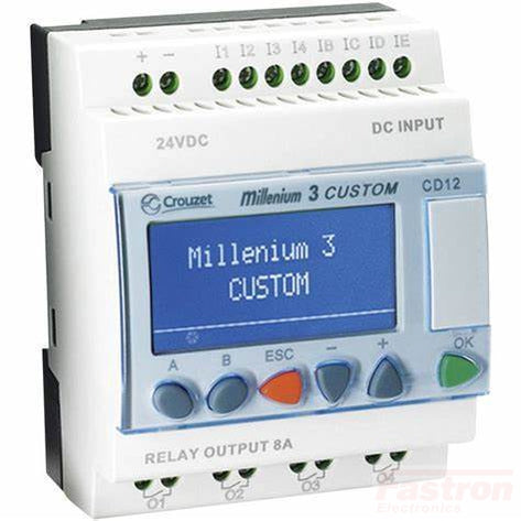 88974041 Millenium 3 Essential PLC CD12- 8I/4O R, 8 x On/Off inputs, Incl 4 analogue inputs, 4 Relay Outputs incl 1 x PWM output, 24 VDC, NON EXPANDABLE