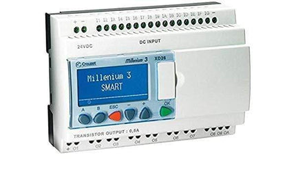 Crouzet Automation Programmable Logic Controller 88974161, Millenium 3 Essential XD26-16I/10O R, 16 x On/Off inputs, Incl 6 analogue inputs, 10 x Static relay outputs incl 4 x PWM output, 24 VDC Supply FE-88974161