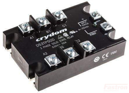 D53TP25D-10, Solid State Relay, 3 Phase 4-32VDC Control, 25A, 48-530VAC Load, Random Crossing