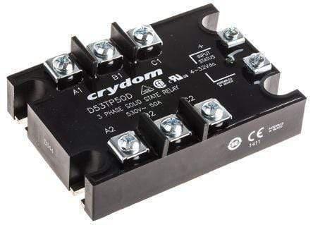 Crydom - Sensata 3 Phase SSR D53TP50D + KS300, SSR 3 Phase 4-32VDC Control, 50A, 48-530VAC Load, LED Status Indicator + Cover. FE-D53TP50D + KS300