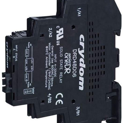 Crydom - Sensata Relay Slimline DR48D06, Solid State Relay,, 4-32VDC control, 6 Amp 600V AC Output, Slimline, Din Rail Mount, LED status Indicator FE-DR48D06