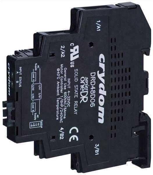 Crydom - Sensata Relay Slimline DR48D06, Solid State Relay,, 4-32VDC control, 6 Amp 600V AC Output, Slimline, Din Rail Mount, LED status Indicator FE-DR48D06
