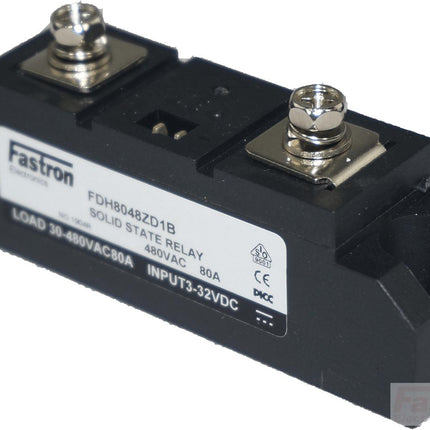 Fastron Electronics SSR AC Load FDH8048ZD1B, Solid State Relay, 480VAC, 80 Amp, 3-32VDC Control, Zero Crossing, Panel Mount Power Module Style for 80mm rails FE-FDH8048ZD1B