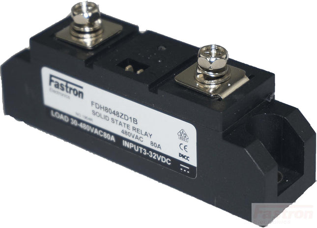 Fastron Electronics SSR AC Load FDH8048ZD1B, Solid State Relay, 480VAC, 80 Amp, 3-32VDC Control, Zero Crossing, Panel Mount Power Module Style for 80mm rails FE-FDH8048ZD1B