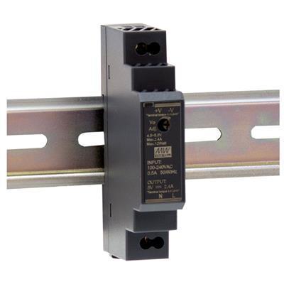 HDR-15-5, Universal Din Rail Mount Power Supply, 85-264VAC or 120-370VDC input, 5VDC @ 2.4A output-Power Supply-Meanwell-Fastron Electronics Store