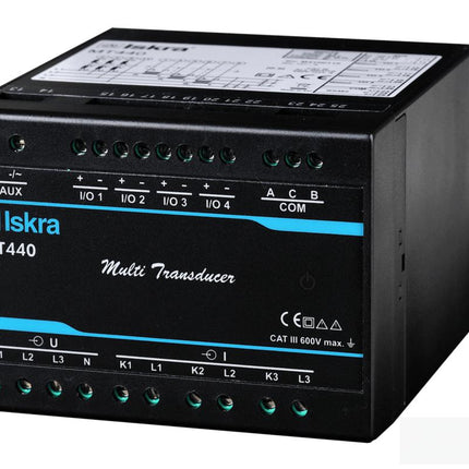 Iskra Doo MT440 S S U S A A N N A, Multifunction Transducer, Class 0.5, 4 Wire, 500V L-N, 5A AC Input 50/60Hz, 24-300VDC or 40-276VAC Aux Input, 2 Programmable analogue outputs, RS485 Comms FE-MT440 S S U S A A N N A