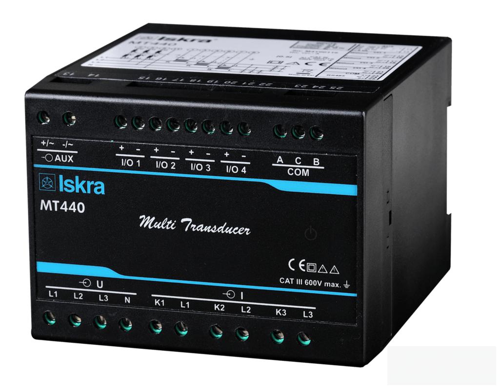 Iskra Doo MT440 S S U S A A R N A, Multifunction Transducer, Class 0.5, 4 Wire, 500V L-N, 5A AC Input 50/60Hz, 24-300VDC or 40-276VAC Aux Input, 2 Programmable analogue outputs, 1 relay output, RS485 Comms FE-MT440 S S U S A A R N A
