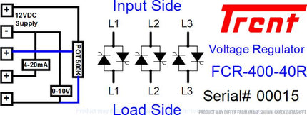 H31/110M-F & FCR-400-40R, Three Phase Proportional Phase Control Module with Heatsink, 4-20mA,0-10V,500K POT Input, 400VAC, 40 Amp Per Phase-Solid State Relay Single Phase Angle Power Controller AC Load-Fastron Electronics-Fastron Electronics Store