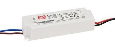 LPV-20-24, 24VDC 0.84A 21W Universal Power Supply with Flying Leads, In Wall, In Ceiling Mount, Used as LED Driver