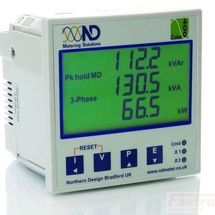 Cube 400-M2, Panel Mount kWh Meter, 3 Phase, Class 1, 5Amp input, 240VAC aux, w/ pulse output