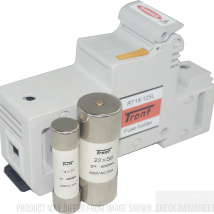 NBR-FR22GR69V50T + RT18-125L Series 50 Amp 690V Semiconductor I²t gR Fuse & DIn Rail Fuse Holder Cartridge Style-gR Semiconductor Fuse Quick Release-Trent-Fastron Electronics Store