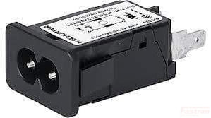 5008.2016, IEC Appliance Inlet C8 with 1 Stage EMC (RFI) Line Filter, Front Side Mounting, Snap In