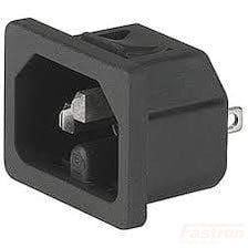 6110.4215, IEC Appliance Inlet C16/M, Snap.in Mounting, Front Side, Quick.connect Terminals 4.8 x 0.8mm, 1.5 panel thickness