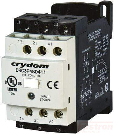 Sensata Technologies SSR AC Motor Controller AC Load DRC3P48A420, 7.6 Amp AC Semiconductor Motor Controller & Contactor, 230VAC control, 480VAC, 2 x NO aux contacts FE-DRC3P48A420